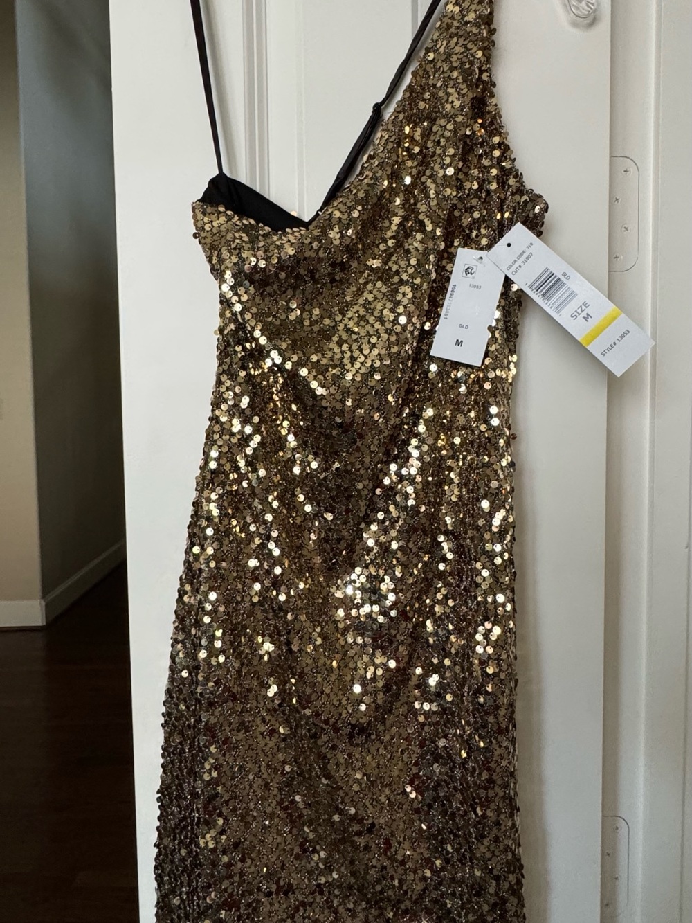 Jump One-Shoulder Gold Sequin Dress